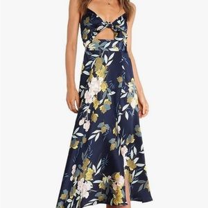 Dokotoo Womens Floral Print Spaghetti Strap Sundress V Neck Tie Front Maxi Dress